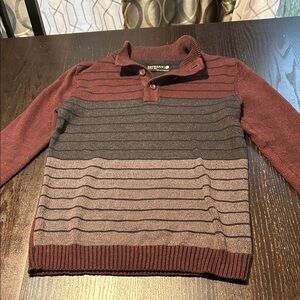 Retrofit Men's Striped Crewneck Sweater - Burgundy and Charcoal